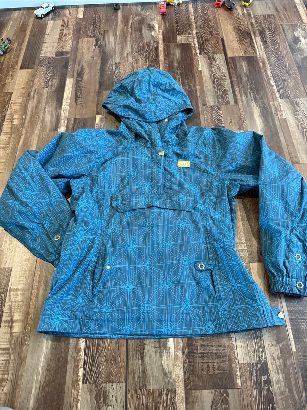 Helly Hansen Blue Teal Patterned Utility Jacket with Hood